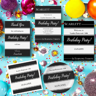 Carte De Remerciements Elégante Tailles Noir Et Blanc Moderne Anniversair