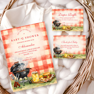 Invitation Baby Q Baby Shower à carreaux rouges