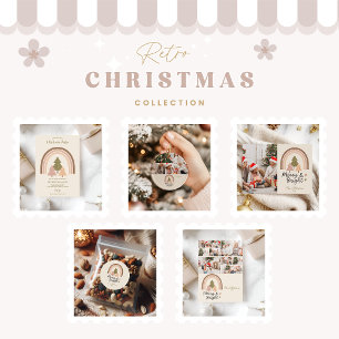 Cartes Pour Fêtes Annuelles 3 Photo Retro Rainbow Merry & Bright
