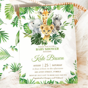 Invitation Jungle Safari Animaux Verdure Baby shower naturel