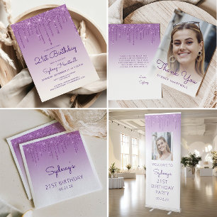 Invitation Fête d'anniversaire 21 ans Glam Purple