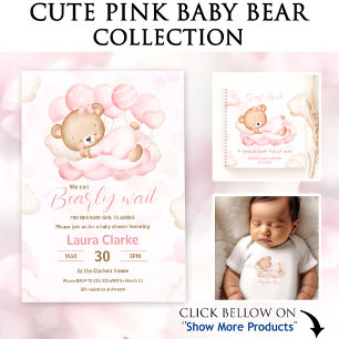 Papier Cadeau Nouveau-né Baby Girl Nom Ours rose