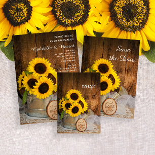 Sunflower Garden Watering Can Wedding Carte RSVP