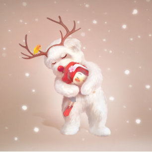 Carte La fille serrant le chien dans les Antlers de renn