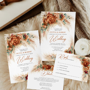 Invitation Pampas tropicale branchée en terre cuite noué