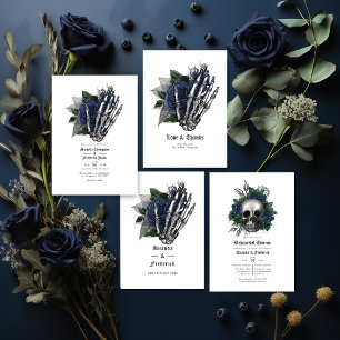 Invitation Marine bleu Floral gothique Mariage QR Code