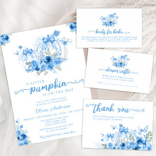 Carte D'accompagnement Citrouille bleu Bow Baby shower d'automne Déchets 