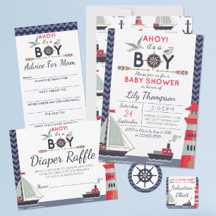 Bateau nautique Ahoy Baby Boy Shoy Invitation