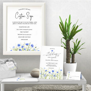 Invitation Mariage à fleurs bleues, thème fleur sauvage été  