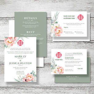 Invitation Bilingue Vietnamienne Peony Song Hy Mariage