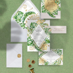 Invitation Tropical Golden Foliage Ampersand Mariage