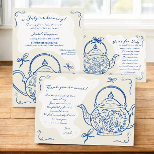 Carte D'accompagnement Livres de théière rétro bleu chic pour Baby shower