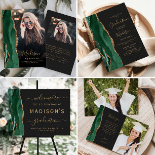 Invitation Classe de 2025 Green Gold Agate Dark Graduation