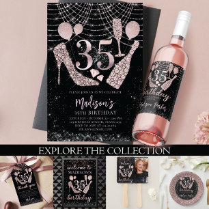 Invitation En Aluminium Luxe 35e anniversaire Parties scintillant Rose or 