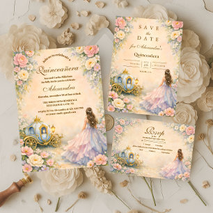 Invitation Quinceañera Conte de Fée Carrosse Enchanté