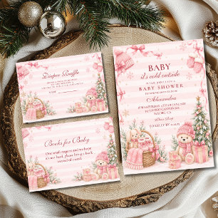 Invitation Fête de bébé Rose Merveilleux Hiver