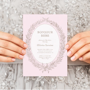 Invitation Bonjour Bebe French Patisserie Baby shower Rose