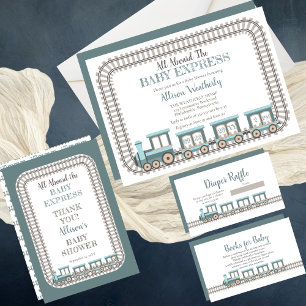 Carte De Remerciements Tous à bord du Baby shower bébé Express garçon