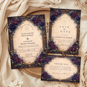 Invitation Mariage Floral Gothique Violet Maussade