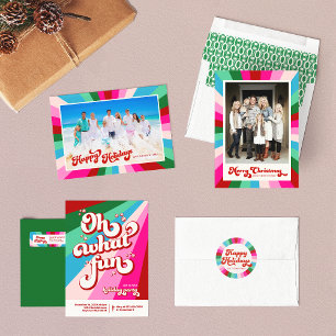 Cartes Pour Fêtes Annuelles Retro Festif Arc-en-ciel rose Noël