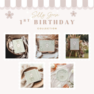 Invitation Silly Goose 1er anniversaire En vichy vert