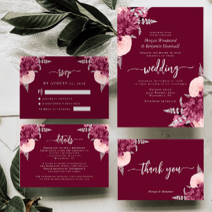 Carte D'accompagnement Burgundy Blush Silver Floral Détails du Mariage