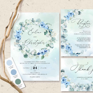 Invitation Joli éléphant garçon Fleurs bleu Dusty Eucalyptus
