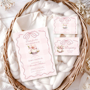 Carte D'accompagnement Registre de Baby shower de partie de thé rose