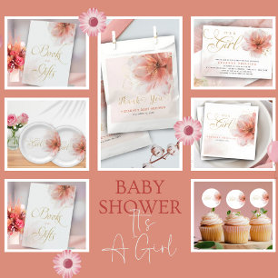 Ballotins C'est une fille rose or Baby shower Floral moderne