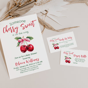 Invitation Baby shower Fruit Fille Cerise Douce Rose Bow