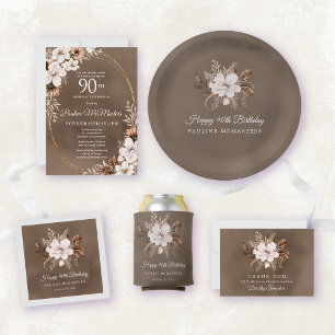 Carte De Remerciements Blanc Floral Neutre Automne 90e anniversaire