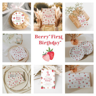 Invitation Fraise rose et rouge Berry Premier anniversaire