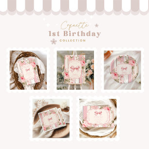 Invitation Bow rose Floral Fancy ONE Girl 1er anniversaire