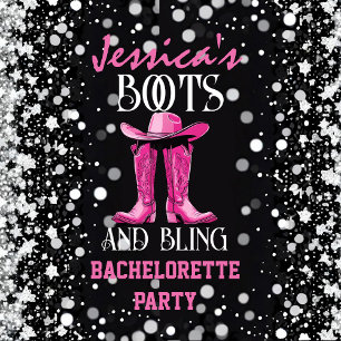 Sticker Carré Bottes roses et Bling Bachelorette