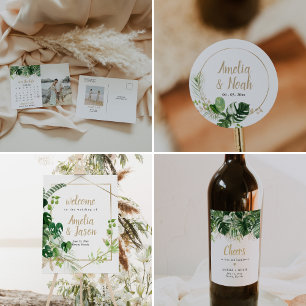 Élégante étiquette d'adresse de retour Monstera