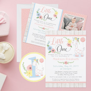 Sticker Rond Baby Giraffe Floral Numéro Un 1er anniversaire fêt