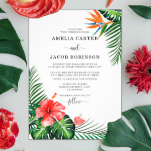 Invitation Aquarelle Fleurs tropicales Mariage de verdure