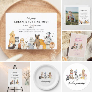 Puppy Paw-ty Chien Anniversaire Fête Invitation