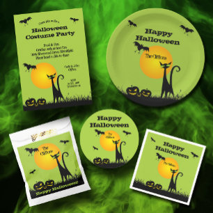 Chat noir et chauves-souris Invitations de fête d'