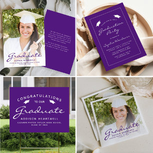 Serviette En Papier 2024 Purple Script Photo Graduation Party