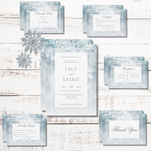 Dusty Blue Snowflake Sky Faire-part de mariage mod