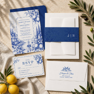Invitation Fête de mariage toile côtière italienne bleue