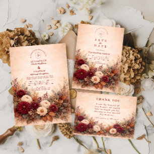 Carte De Remerciements Mariage Floral de Jardin d'Automne