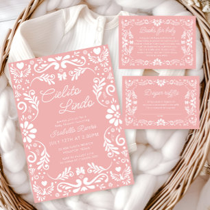 Invitation Pink Papel Picado Baby shower mexicain