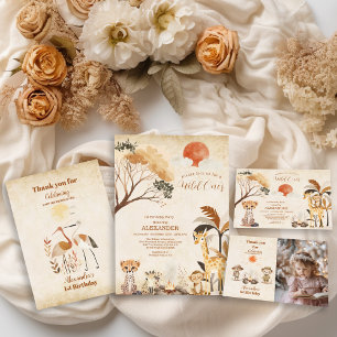 Carte De Remerciements Photo Safari Tropical Wild One Jungle Animaux