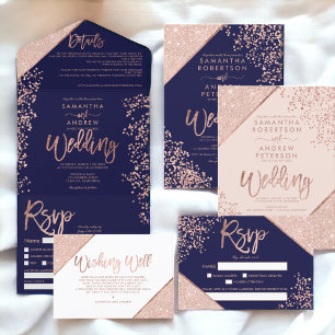 Invitation Rose gold paillettes confettis chic rose tendre ma