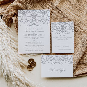 Save The Date Élégant Silver Vintage Glamor Mariage