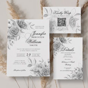 Elégant mariage RSVP Aquarelle Argent Floral