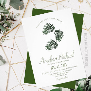 Invitation Aquarelle Tropical Botanical Foil Palm Mariage