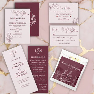 Carte D'accompagnement Red Wine Simple Boho Floral Détails du Mariage